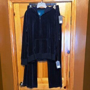 Navy Blue Women's Velour Hoodie Set